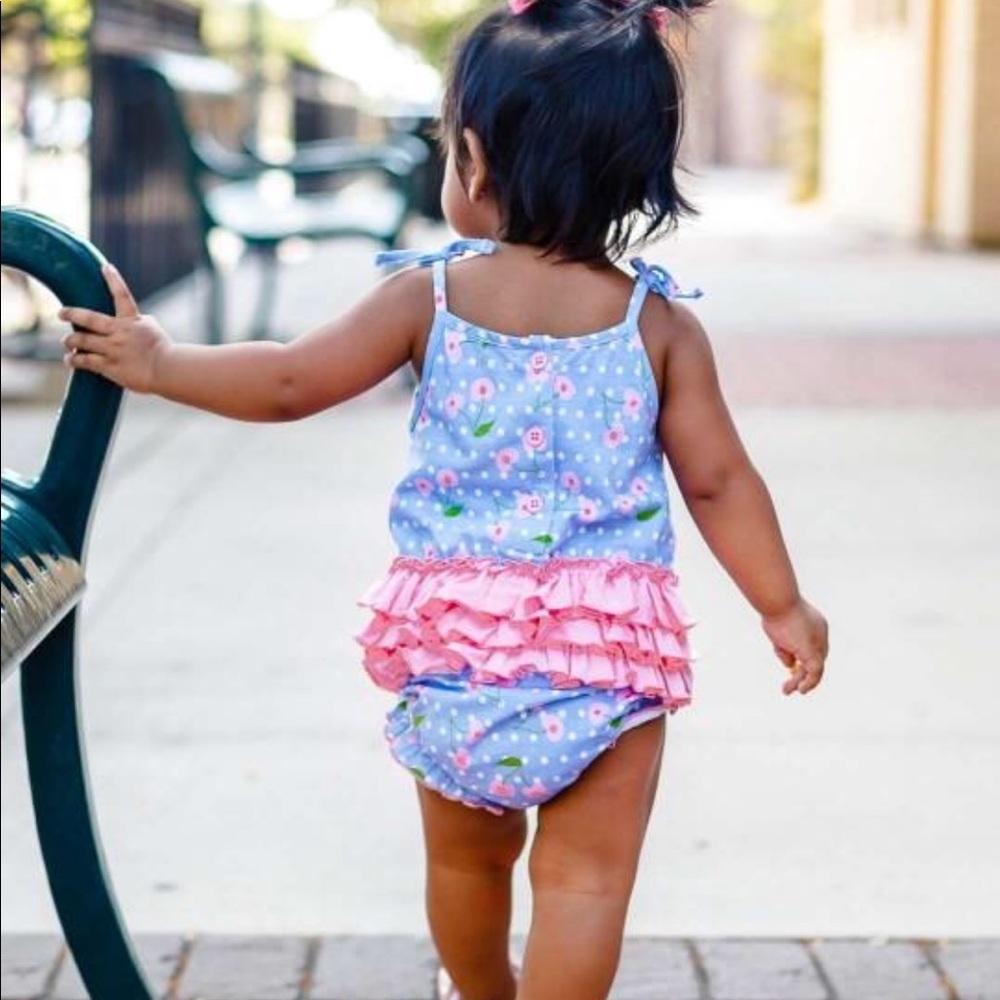 Ruffle Butts Cherry Blossom Rompers